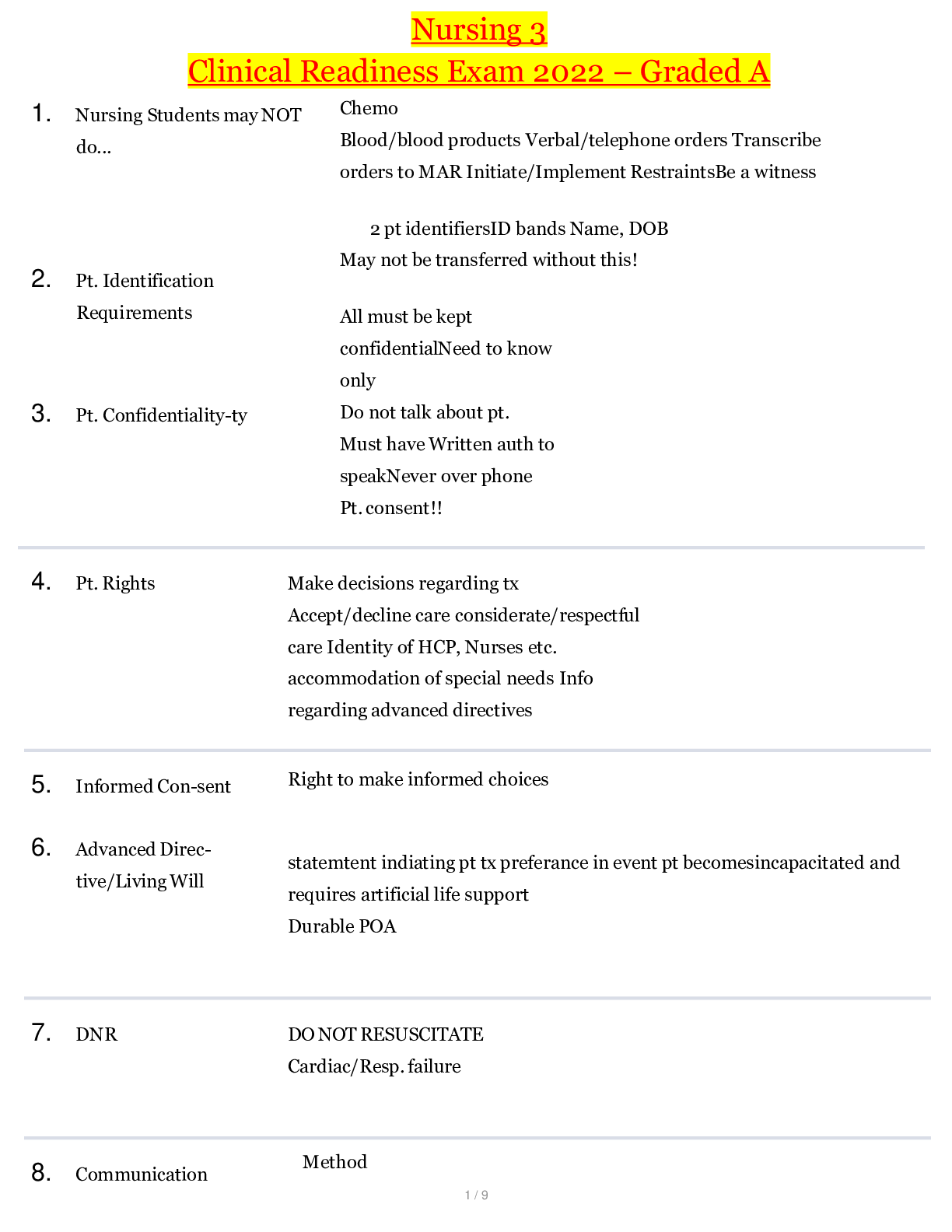 Preview image for Nursing 3 Clinical Readiness Exam 2022/2023 - Graded A